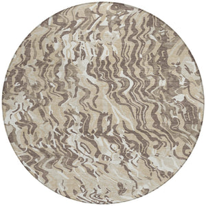 Homeroots 3' Beige Brown And Ivory Abstract Washable Area Rug For Indoor Or Outdoor Comfort And Style 8' Round Polyester 600266