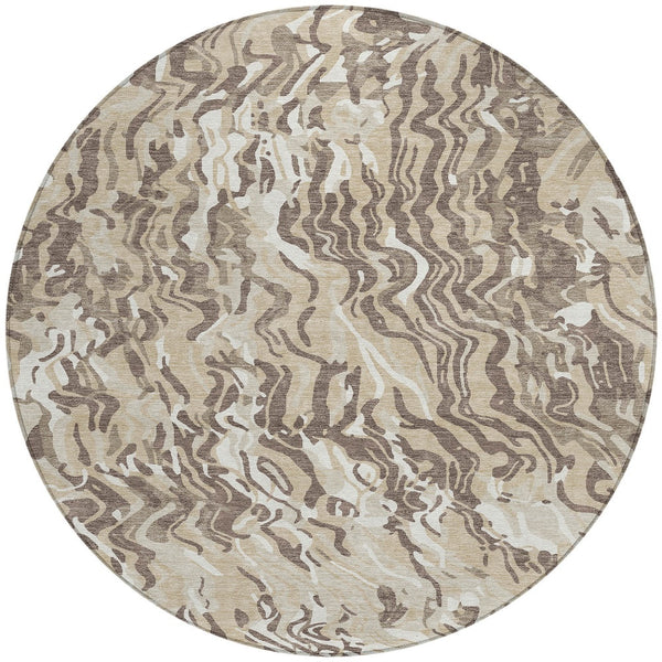 Homeroots 3' Beige Brown And Ivory Abstract Washable Area Rug For Indoor Or Outdoor Comfort And Style 8' Round Polyester 600266