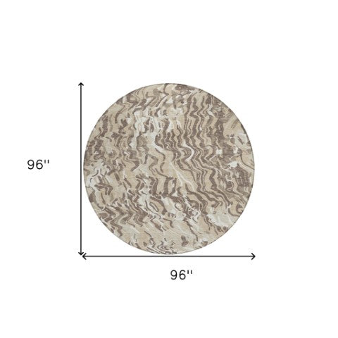 Homeroots 3' Beige Brown And Ivory Abstract Washable Area Rug For Indoor Or Outdoor Comfort And Style 8' Round Polyester 600266