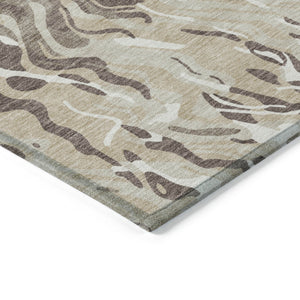 Homeroots 3' Beige Brown And Ivory Abstract Washable Area Rug For Indoor Or Outdoor Comfort And Style 8' X 10' Polyester 600267