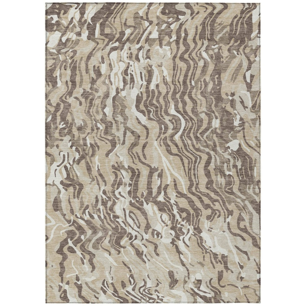 HomeRoots 9' X 12' Abstract Beige Brown Ivory Washable Area Rug for Stylish Indoor & Outdoor Spaces 600268