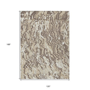 Homeroots 3' Beige Brown And Ivory Abstract Washable Area Rug For Indoor Or Outdoor Comfort And Style 10' X 14' Polyester 600269