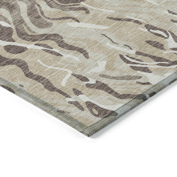 Homeroots 3' Beige Brown And Ivory Abstract Washable Area Rug For Indoor Or Outdoor Comfort And Style 10' X 14' Polyester 600269