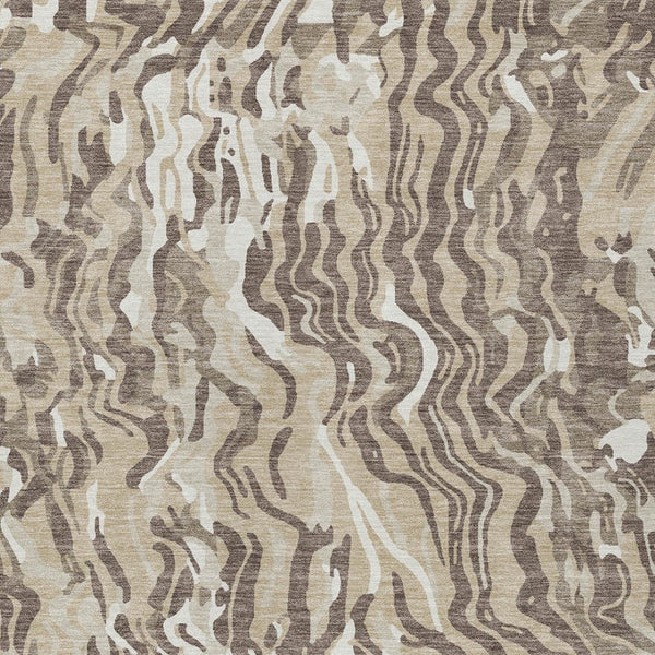 Homeroots 3' Beige Brown And Ivory Abstract Washable Area Rug For Indoor Or Outdoor Comfort And Style 10' X 14' Polyester 600269