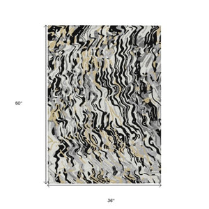 Homeroots 3' Beige Brown And Ivory Abstract Washable Area Rug For Indoor Or Outdoor Comfort And Style 3' X 5' Polyester 600270