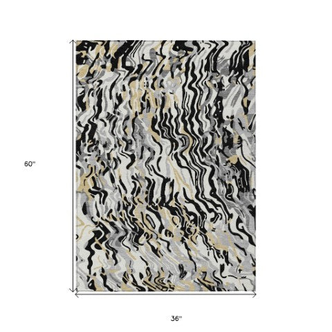 Homeroots 3' Beige Brown And Ivory Abstract Washable Area Rug For Indoor Or Outdoor Comfort And Style 3' X 5' Polyester 600270