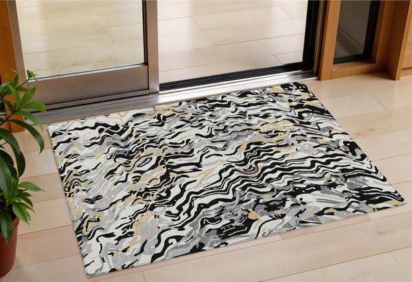 Homeroots 3' Beige Brown And Ivory Abstract Washable Area Rug For Indoor Or Outdoor Comfort And Style 3' X 5' Polyester 600270
