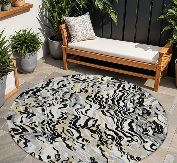 Homeroots 3' Beige Brown And Ivory Abstract Washable Area Rug For Indoor Or Outdoor Comfort And Style 8' Round Polyester 600272