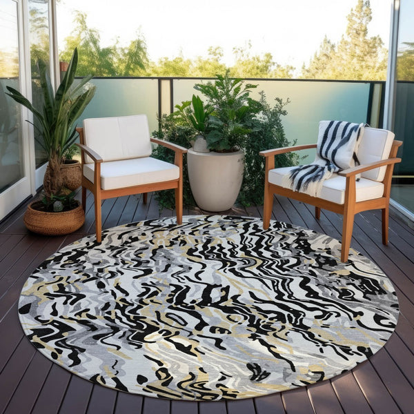 Homeroots 3' Beige Brown And Ivory Abstract Washable Area Rug For Indoor Or Outdoor Comfort And Style 8' Round Polyester 600272