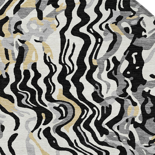 Homeroots 3' Beige Brown And Ivory Abstract Washable Area Rug For Indoor Or Outdoor Comfort And Style 8' Round Polyester 600272