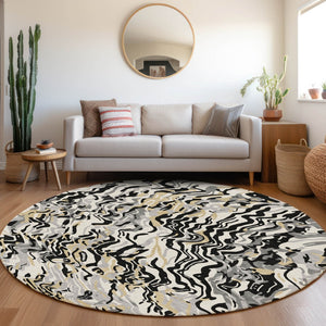 Homeroots 3' Beige Brown And Ivory Abstract Washable Area Rug For Indoor Or Outdoor Comfort And Style 8' Round Polyester 600272
