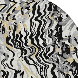 Homeroots 3' Beige Brown And Ivory Abstract Washable Area Rug For Indoor Or Outdoor Comfort And Style 8' Round Polyester 600272