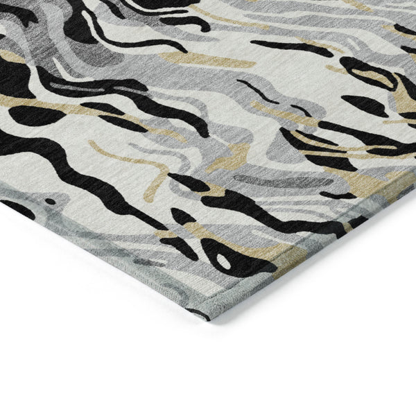 Homeroots 3' Beige Brown And Ivory Abstract Washable Area Rug For Indoor Or Outdoor Comfort And Style 8' X 10' Polyester 600273