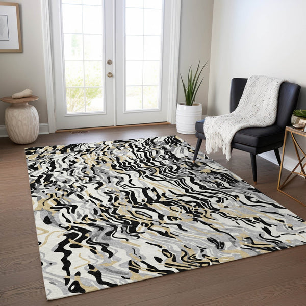 Homeroots 3' Beige Brown And Ivory Abstract Washable Area Rug For Indoor Or Outdoor Comfort And Style 8' X 10' Polyester 600273