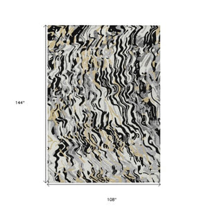 Homeroots 3' Beige Brown And Ivory Abstract Washable Area Rug For Indoor Or Outdoor Comfort And Style 9' X 12' Polyester 600274