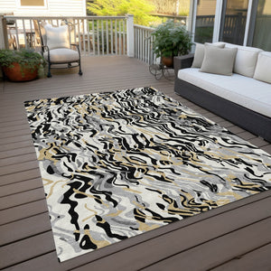 Homeroots 3' Beige Brown And Ivory Abstract Washable Area Rug For Indoor Or Outdoor Comfort And Style 9' X 12' Polyester 600274
