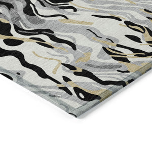 Homeroots 3' Beige Brown And Ivory Abstract Washable Area Rug For Indoor Or Outdoor Comfort And Style 9' X 12' Polyester 600274