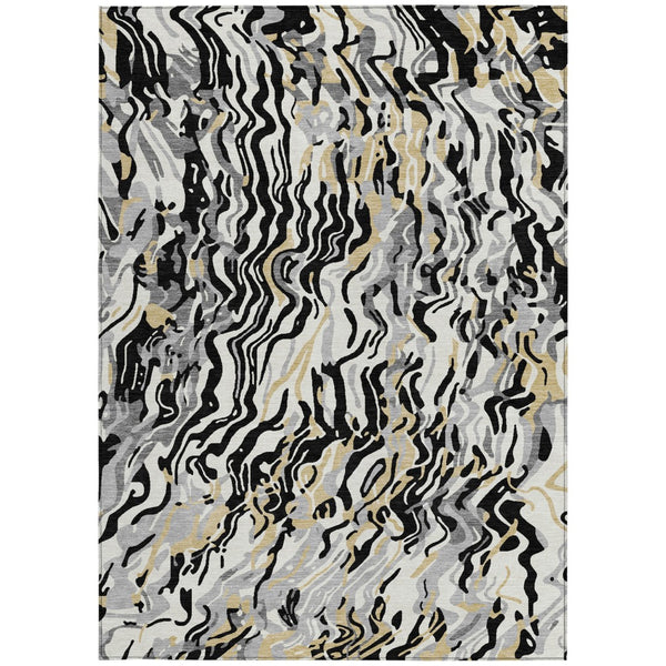 Homeroots 3' Beige Brown And Ivory Abstract Washable Area Rug For Indoor Or Outdoor Comfort And Style 10' X 14' Polyester 600275