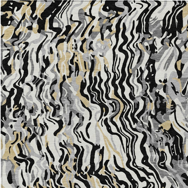 Homeroots 3' Beige Brown And Ivory Abstract Washable Area Rug For Indoor Or Outdoor Comfort And Style 10' X 14' Polyester 600275