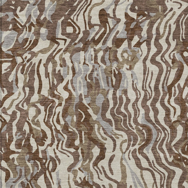 Homeroots 3' Beige Brown And Ivory Abstract Washable Area Rug For Indoor Or Outdoor Comfort And Style 3' X 5' Polyester 600276