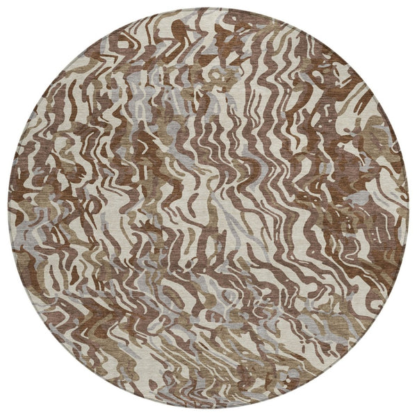 HomeRoots 5' Washable Area Rug in Brown, Beige & Gray - Stylish, Durable Design for Indoor & Outdoor Use 8' Round 600278