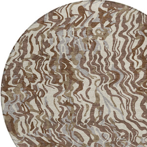 Homeroots 3' Beige Brown And Ivory Abstract Washable Area Rug For Indoor Or Outdoor Comfort And Style 8' Round Polyester 600278