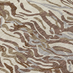 Homeroots 3' Beige Brown And Ivory Abstract Washable Area Rug For Indoor Or Outdoor Comfort And Style 8' Round Polyester 600278