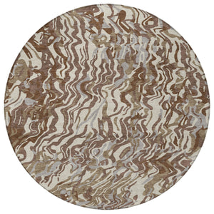 Homeroots 3' Beige Brown And Ivory Abstract Washable Area Rug For Indoor Or Outdoor Comfort And Style 8' Round Polyester 600278