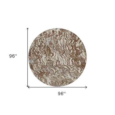 Homeroots 3' Beige Brown And Ivory Abstract Washable Area Rug For Indoor Or Outdoor Comfort And Style 8' Round Polyester 600278