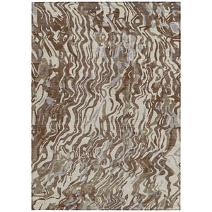 Homeroots 3' Beige Brown And Ivory Abstract Washable Area Rug For Indoor Or Outdoor Comfort And Style 8' X 10' Polyester 600279