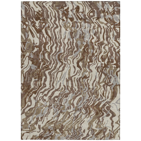 Homeroots 3' Beige Brown And Ivory Abstract Washable Area Rug For Indoor Or Outdoor Comfort And Style 8' X 10' Polyester 600279