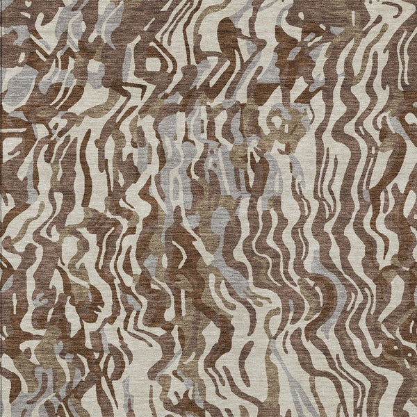 Homeroots 3' Beige Brown And Ivory Abstract Washable Area Rug For Indoor Or Outdoor Comfort And Style 9' X 12' Polyester 600280