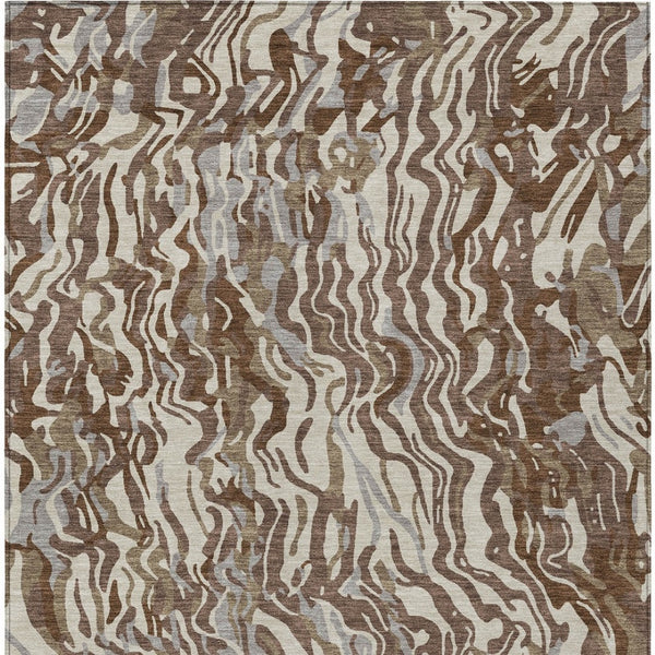 Homeroots 3' Beige Brown And Ivory Abstract Washable Area Rug For Indoor Or Outdoor Comfort And Style 10' X 14' Polyester 600281
