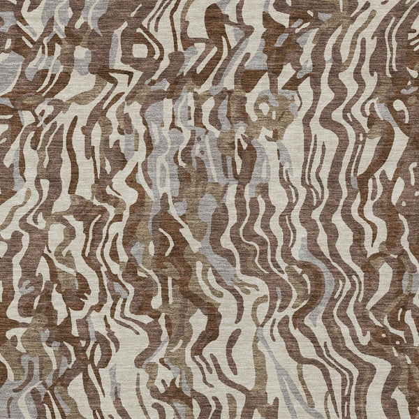 Homeroots 3' Beige Brown And Ivory Abstract Washable Area Rug For Indoor Or Outdoor Comfort And Style 10' X 14' Polyester 600281