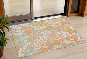 Homeroots 3' Beige Brown And Ivory Abstract Washable Area Rug For Indoor Or Outdoor Comfort And Style 3' X 5' Polyester 600282