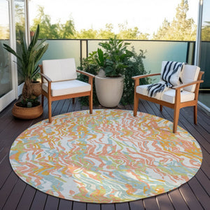 Homeroots 3' Beige Brown And Ivory Abstract Washable Area Rug For Indoor Or Outdoor Comfort And Style 8' Round Polyester 600284