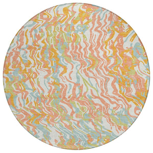 HomeRoots 5' Coral Green & Copper Abstract Area Rug - Modern, Durable, Machine Washable for Indoor/Outdoor Use 8' Round 600284