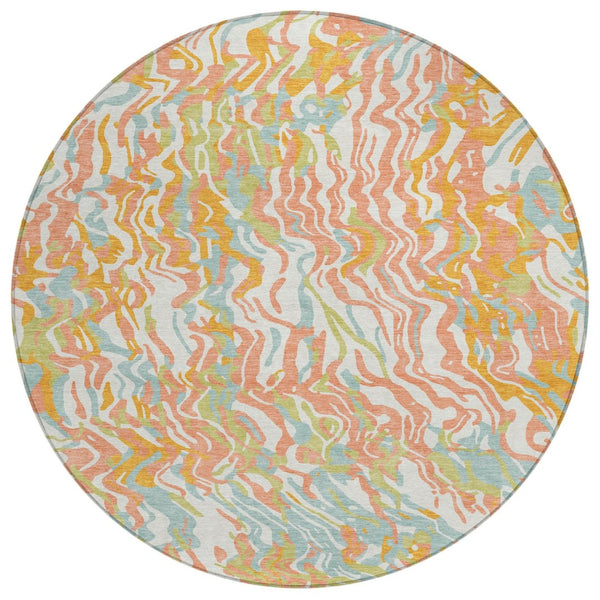 HomeRoots 5' Coral Green & Copper Abstract Area Rug - Modern, Durable, Machine Washable for Indoor/Outdoor Use 8' Round 600284