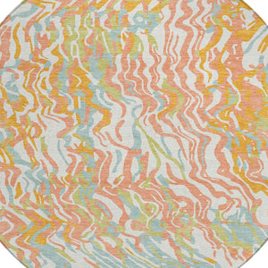 Homeroots 3' Beige Brown And Ivory Abstract Washable Area Rug For Indoor Or Outdoor Comfort And Style 8' Round Polyester 600284