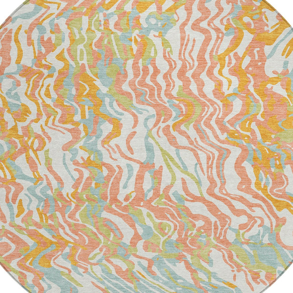 Homeroots 3' Beige Brown And Ivory Abstract Washable Area Rug For Indoor Or Outdoor Comfort And Style 8' Round Polyester 600284