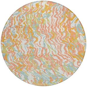 Homeroots 3' Beige Brown And Ivory Abstract Washable Area Rug For Indoor Or Outdoor Comfort And Style 8' Round Polyester 600284