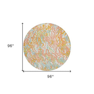 Homeroots 3' Beige Brown And Ivory Abstract Washable Area Rug For Indoor Or Outdoor Comfort And Style 8' Round Polyester 600284