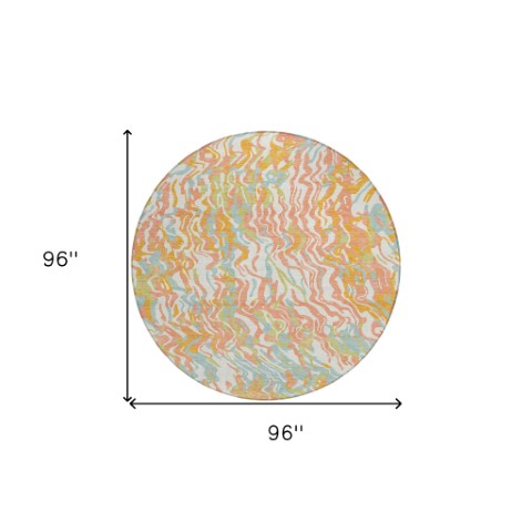 Homeroots 3' Beige Brown And Ivory Abstract Washable Area Rug For Indoor Or Outdoor Comfort And Style 8' Round Polyester 600284