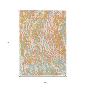 Homeroots 3' Beige Brown And Ivory Abstract Washable Area Rug For Indoor Or Outdoor Comfort And Style 8' X 10' Polyester 600285