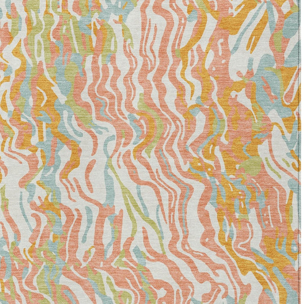 Homeroots 3' Beige Brown And Ivory Abstract Washable Area Rug For Indoor Or Outdoor Comfort And Style 9' X 12' Polyester 600286