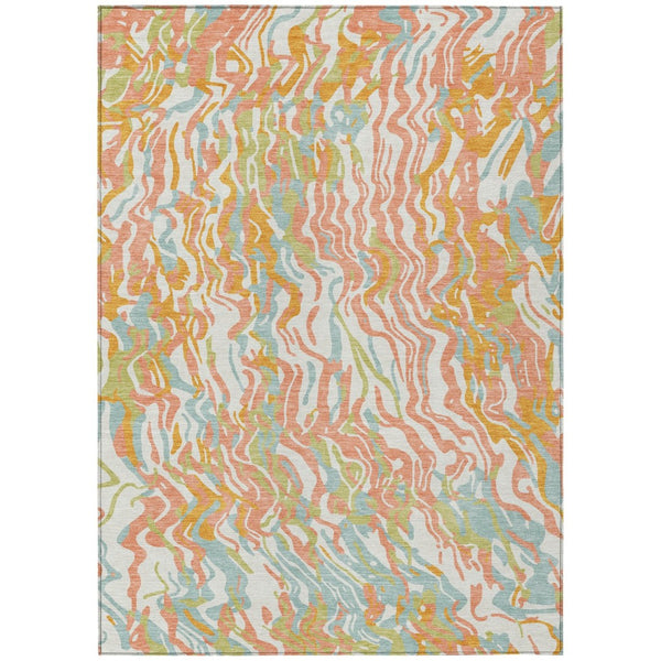 HomeRoots 5' Coral Green & Copper Abstract Area Rug - Modern, Durable, Machine Washable for Indoor/Outdoor Use 10' X 14' 600287