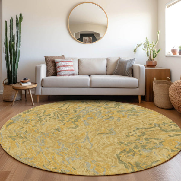 Homeroots 3' Beige Brown And Ivory Abstract Washable Area Rug For Indoor Or Outdoor Comfort And Style 8' Round Polyester 600290