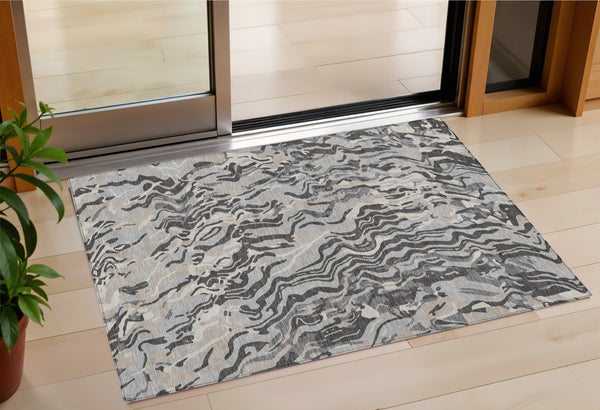 Homeroots 3' Beige Brown And Ivory Abstract Washable Area Rug For Indoor Or Outdoor Comfort And Style 3' X 5' Polyester 600294