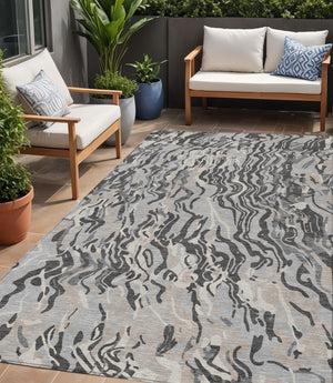 Homeroots 3' Beige Brown And Ivory Abstract Washable Area Rug For Indoor Or Outdoor Comfort And Style 5' X 8' Polyester 600295