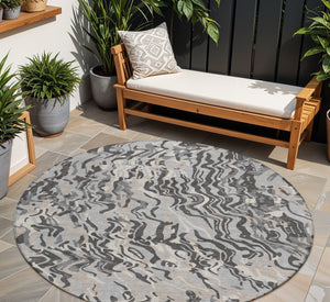 Homeroots 3' Beige Brown And Ivory Abstract Washable Area Rug For Indoor Or Outdoor Comfort And Style 8' Round Polyester 600296